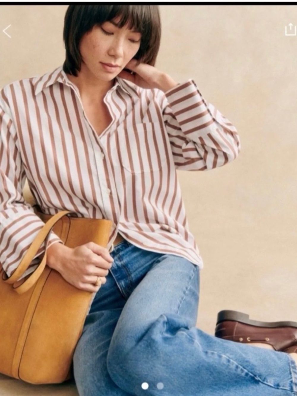 Sezane Bilma shirt in Camel stripes, Size 34, US 2